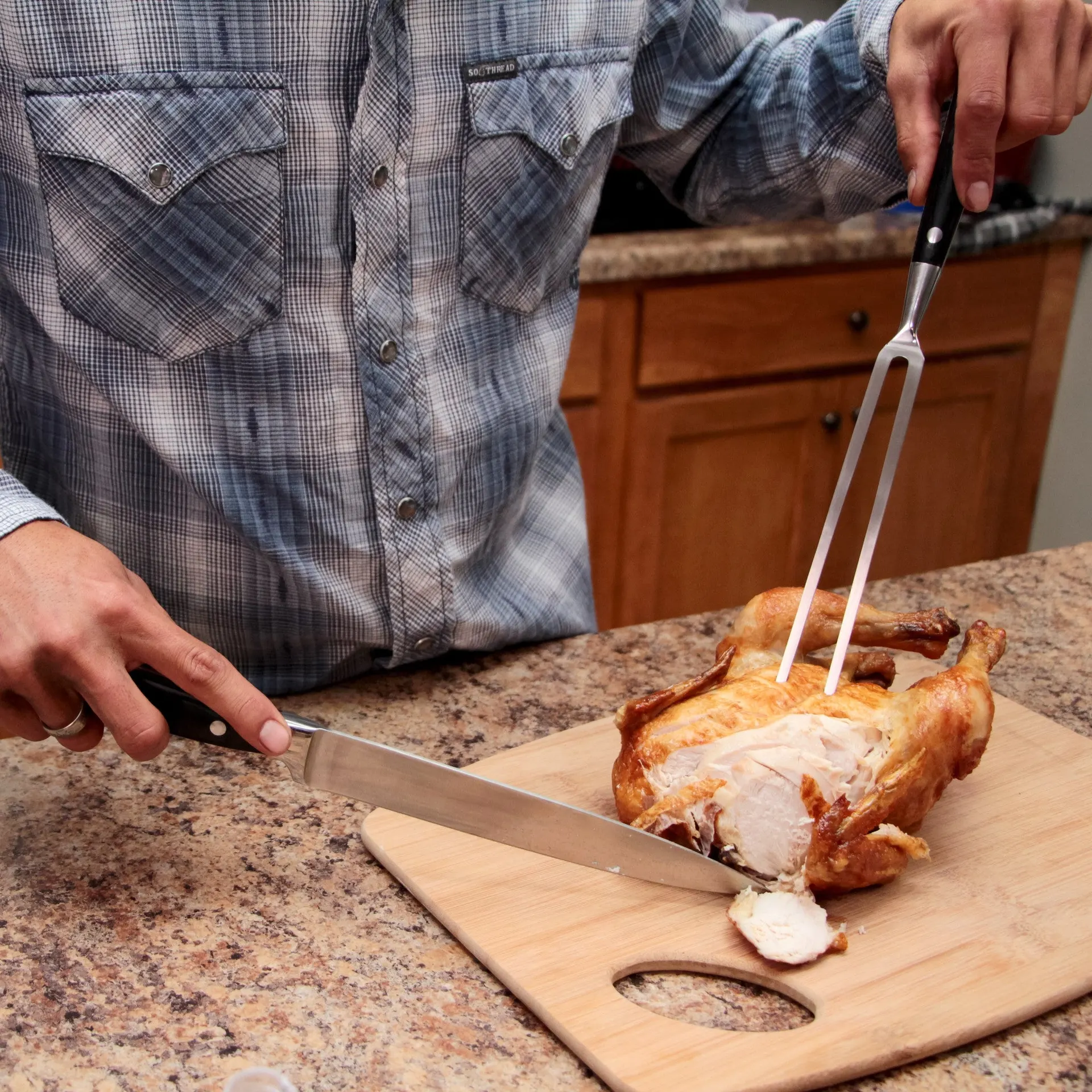 A Cut Above Cutlery Carving Knife Set, Extended Fork Holds the Largest Turkey, Roast or Ham Securely, 8 Inch Stainless Steel Blade Slices Cleanly, Won't Shred- Carve Your Dinner Like A Pro Chef